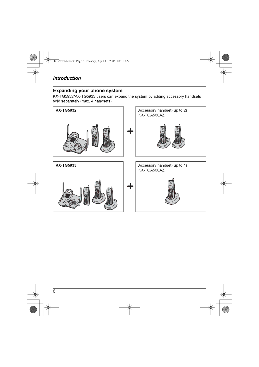 Panasonic KX-TG5931AL, KX-Tg5933AL, KX-TG5932AL, KX-TG5934AL operating instructions Expanding your phone system, KX-TG5933 