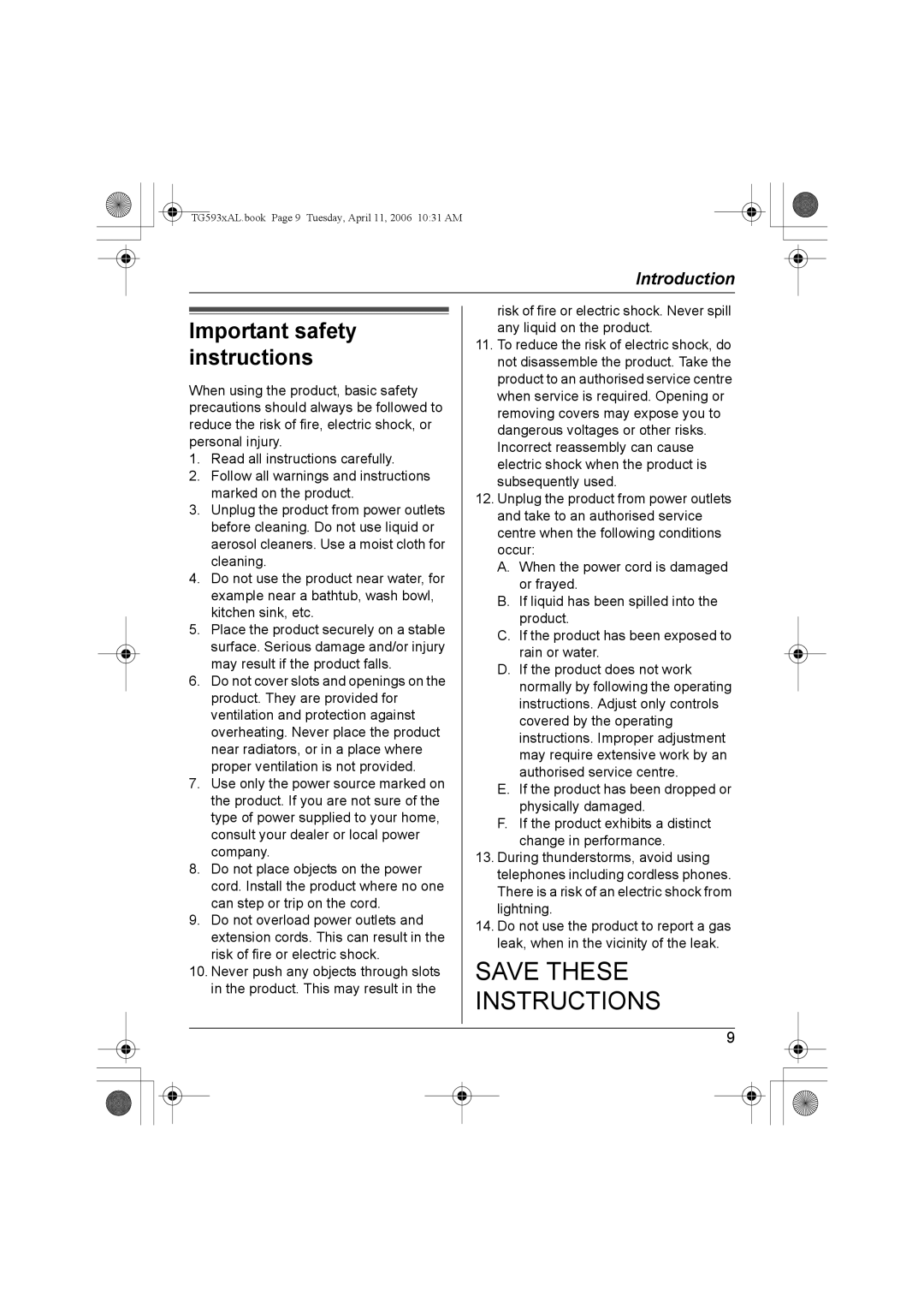 Panasonic KX-TG5932AL, KX-Tg5933AL, KX-TG5931AL, KX-TG5934AL operating instructions Important safety, Instructions 