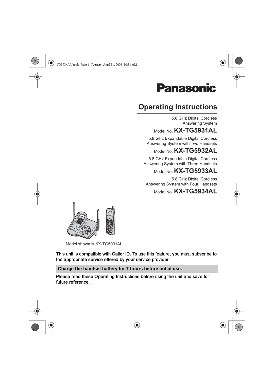 Panasonic KX-Tg5933AL operating instructions Model No. KX-TG5931AL, Model No. KX-TG5932AL, Model No. KX-TG5933AL 