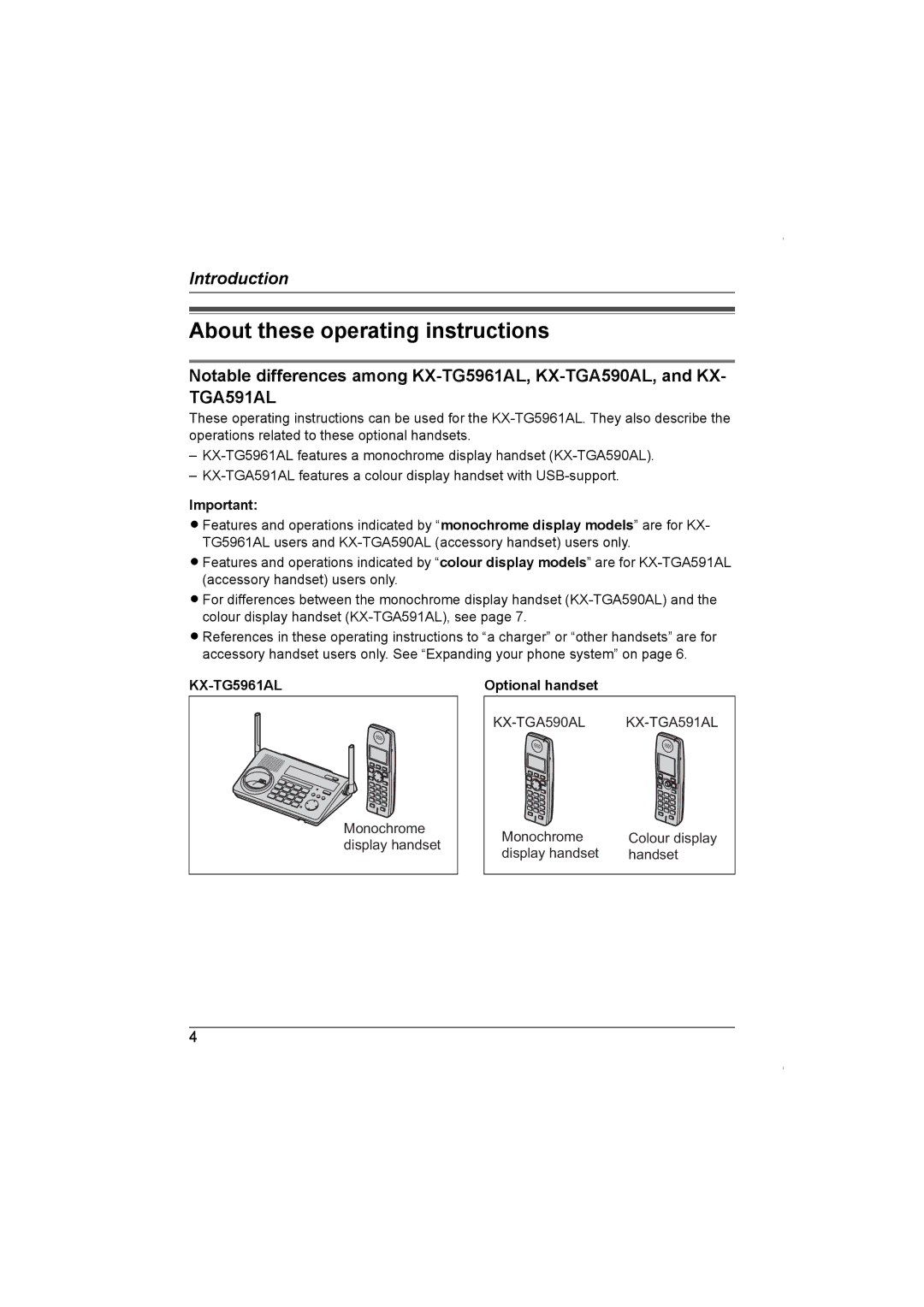 Panasonic KX-TG5961AL About these operating instructions, Optional handset, Monochrome display handset 