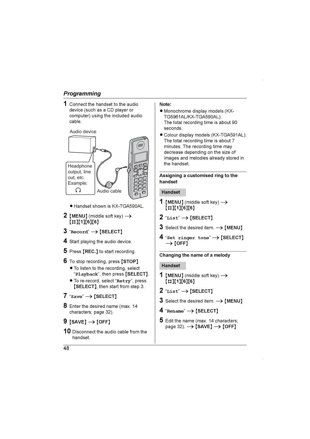 Panasonic KX-TG5961AL Assigning a customised ring to the handset Handset, Menu middle soft key i #166 