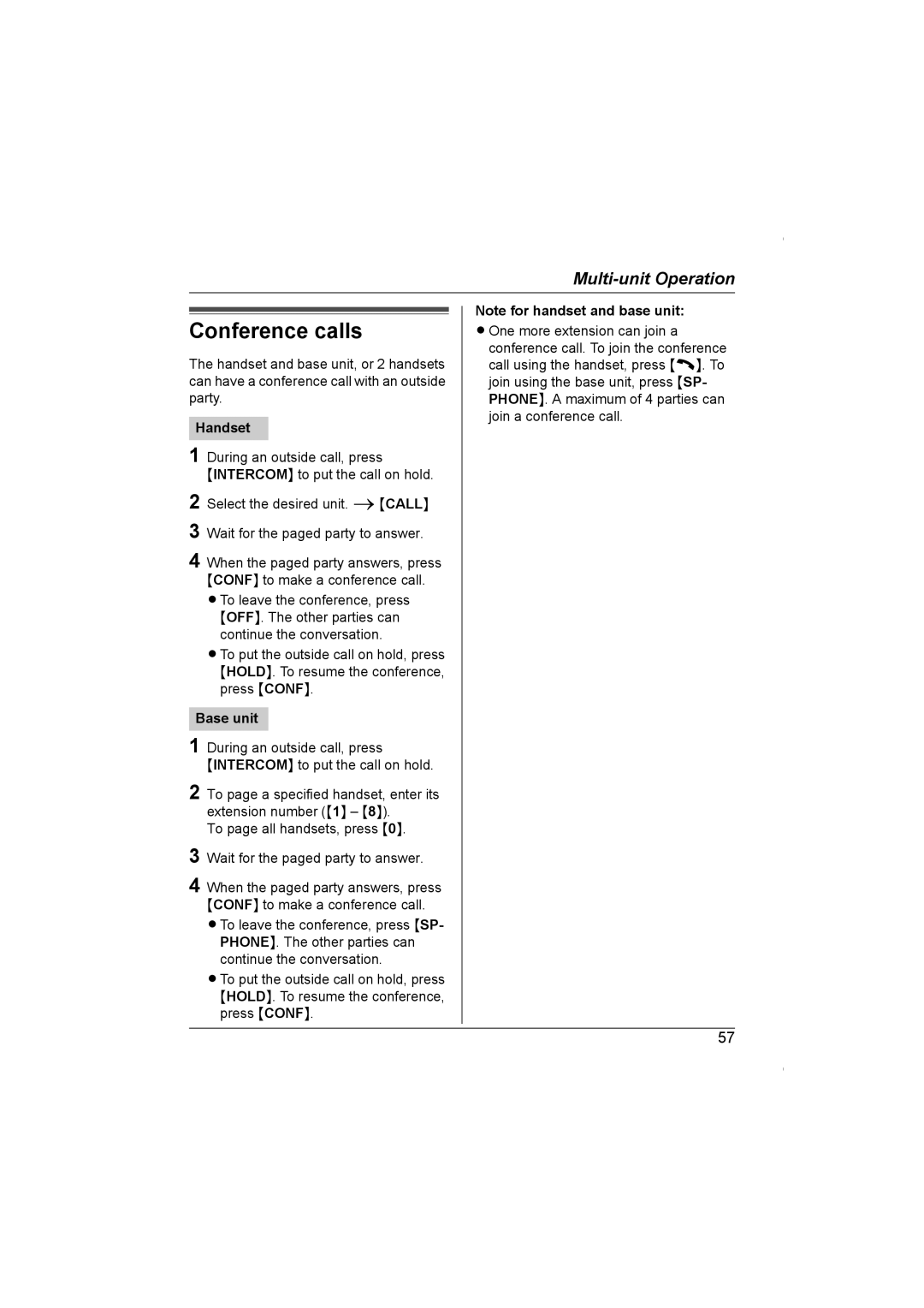 Panasonic KX-TG5961AL operating instructions Conference calls 