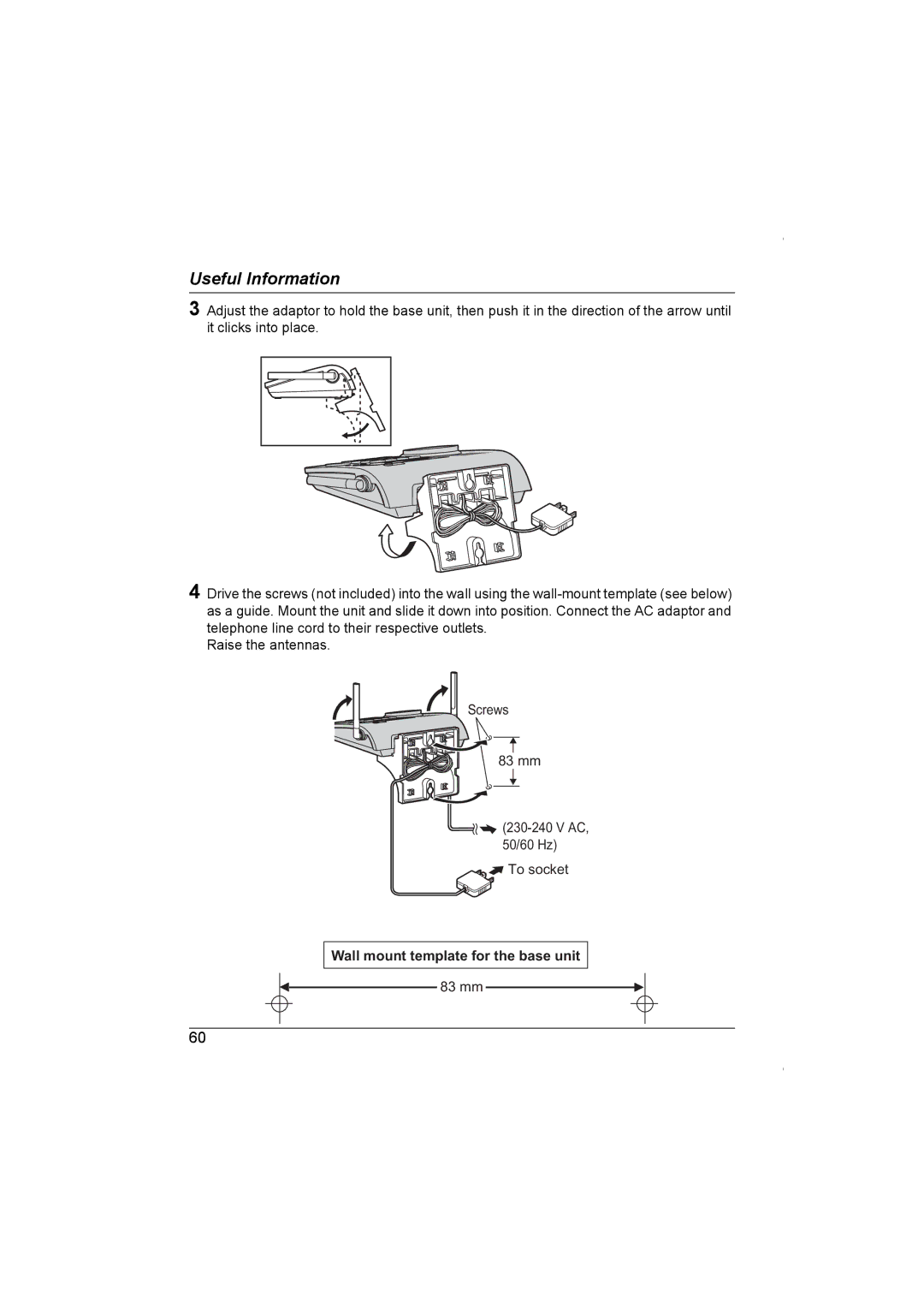 Panasonic KX-TG5961AL operating instructions Wall mount template for the base unit, 83 mm 