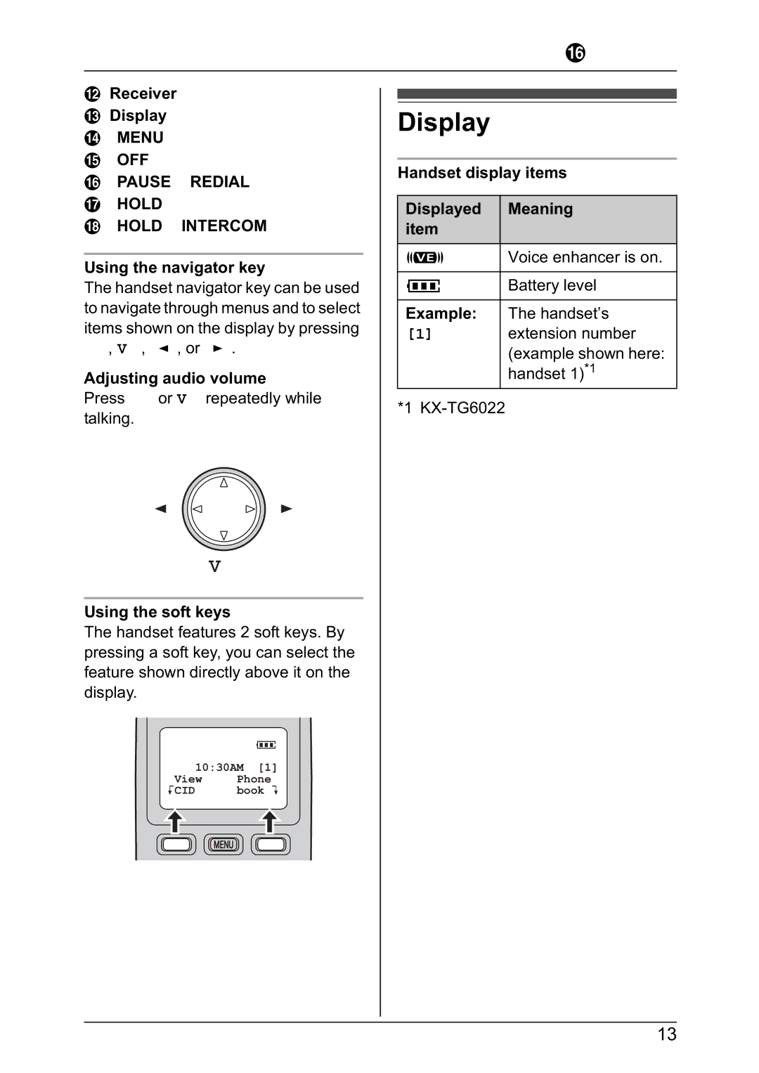 Panasonic KX-TG6021NZ, KX-TG6022NZ operating instructions Display 