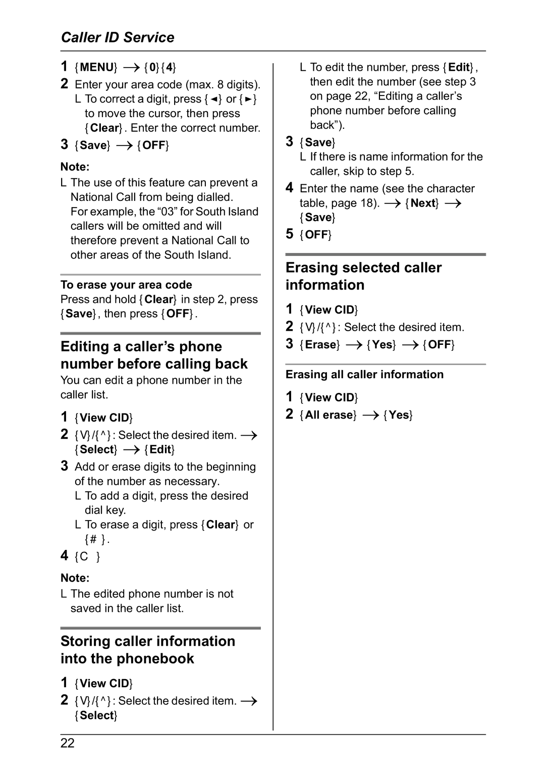 Panasonic KX-TG6022NZ Editing a caller’s phone number before calling back, Storing caller information into the phonebook 