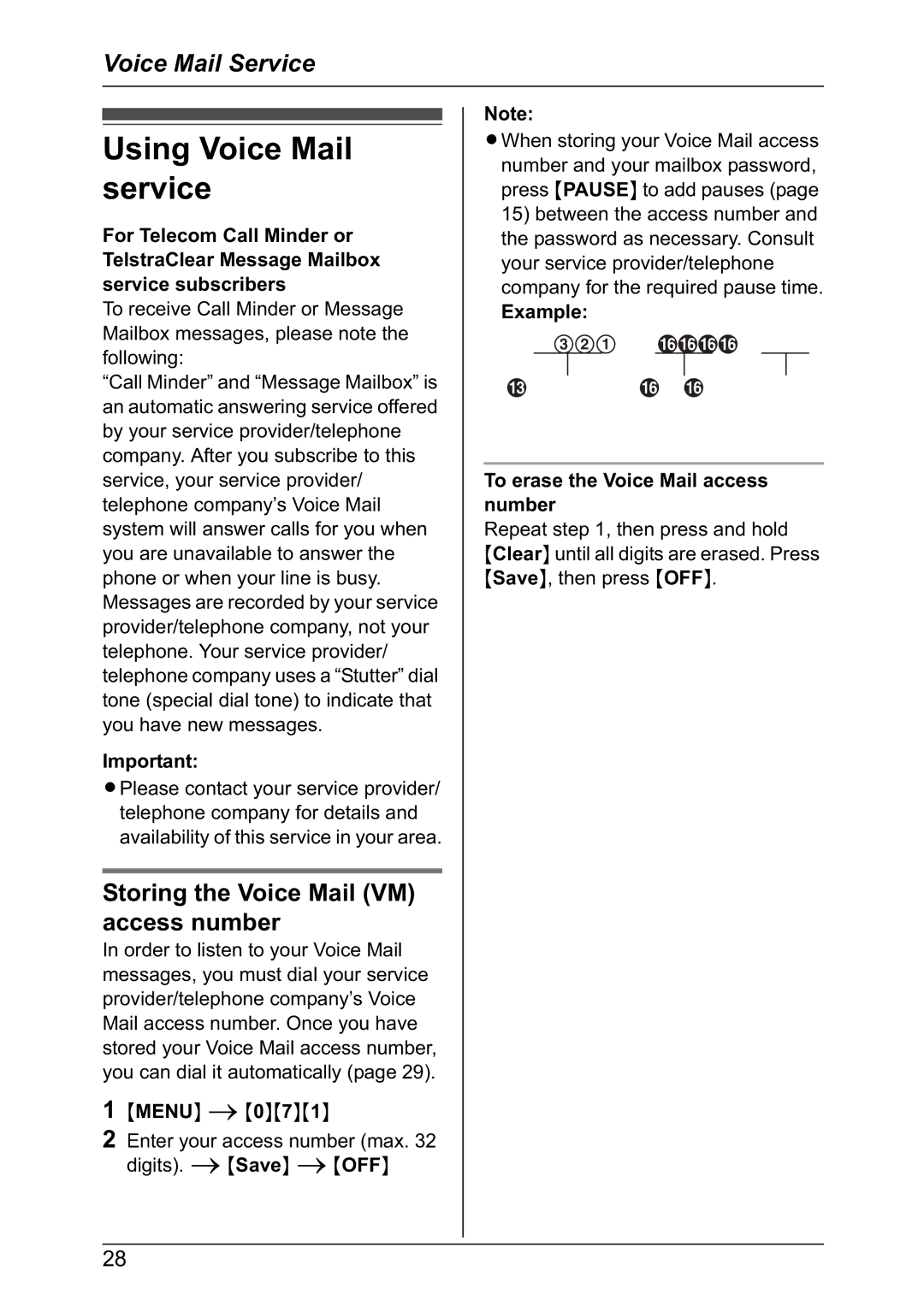 Panasonic KX-TG6022NZ, KX-TG6021NZ operating instructions Using Voice Mail service, Storing the Voice Mail VM access number 