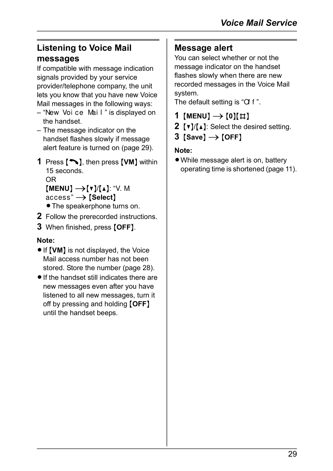 Panasonic KX-TG6021NZ, KX-TG6022NZ operating instructions Listening to Voice Mail messages, Message alert 