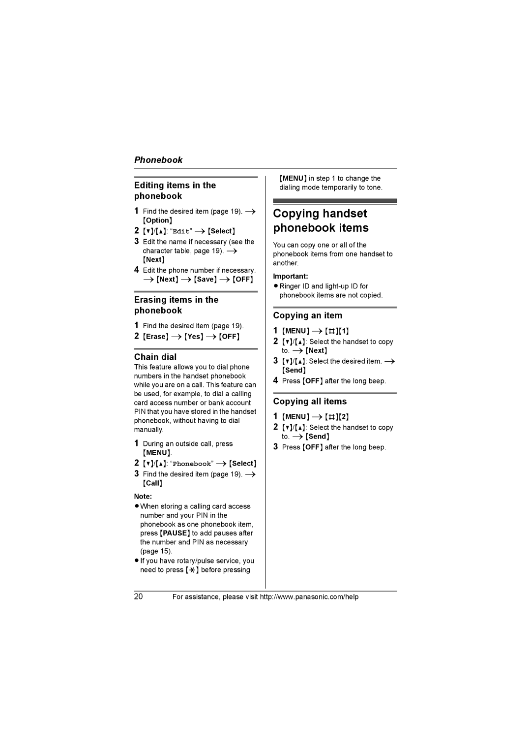 Panasonic KX-TG6051, KX-TG6023, KX-TG6052, KX-TG6022, KX-TG6021 operating instructions Copying handset phonebook items 