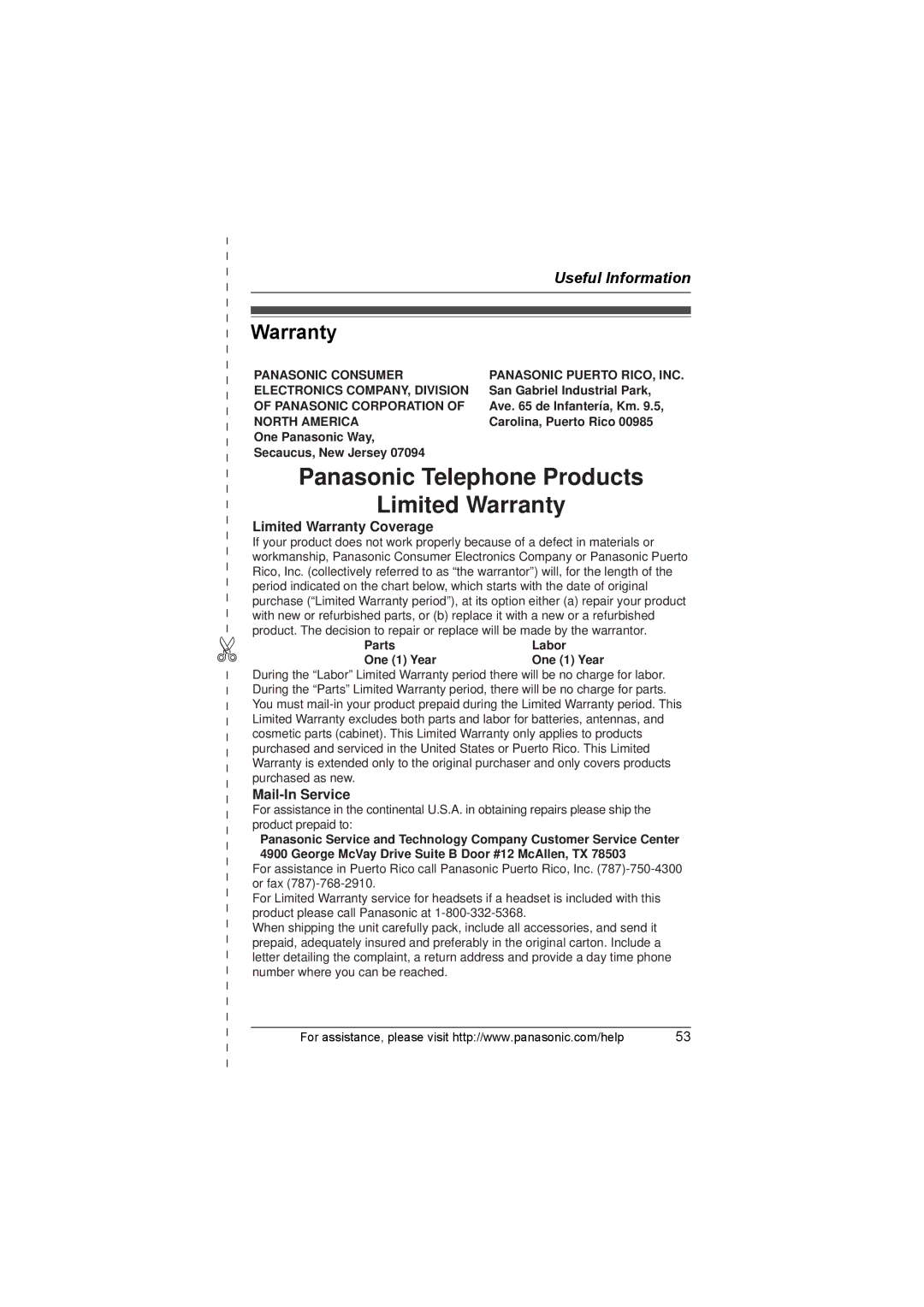 Panasonic KX-TG6022, KX-TG6051, KX-TG6023, KX-TG6052, KX-TG6021 operating instructions Warranty 