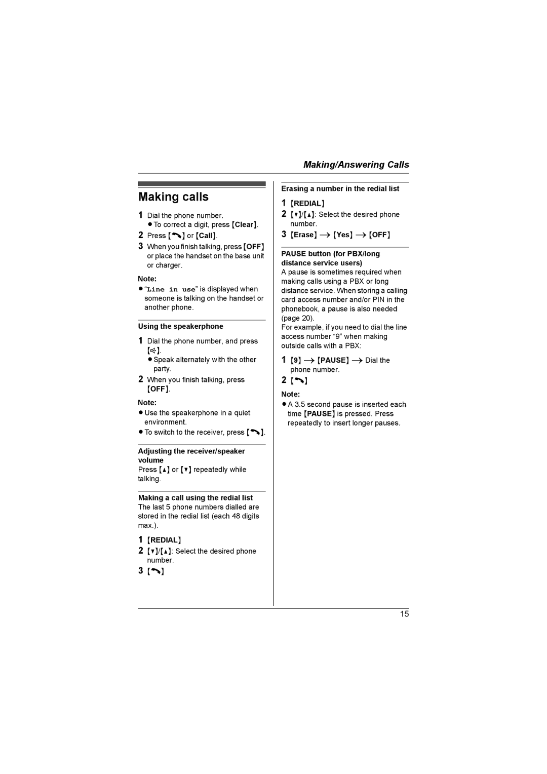 Panasonic KX-TG6053AL, KX-TG6051AL, KX-TG6052AL Making calls, Using the speakerphone, Adjusting the receiver/speaker volume 