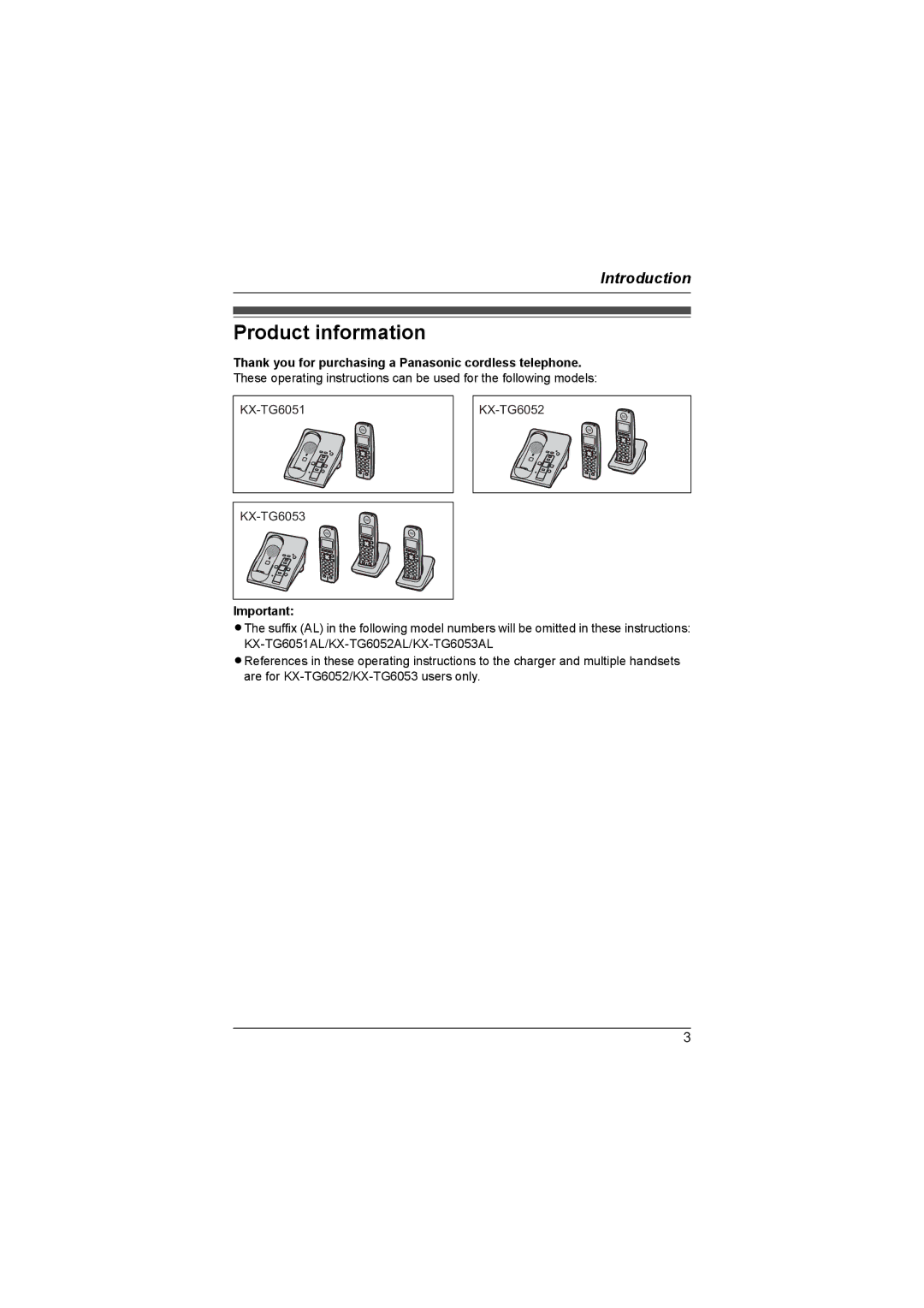 Panasonic KX-TG6053AL, KX-TG6051AL, KX-TG6052AL operating instructions Product information 