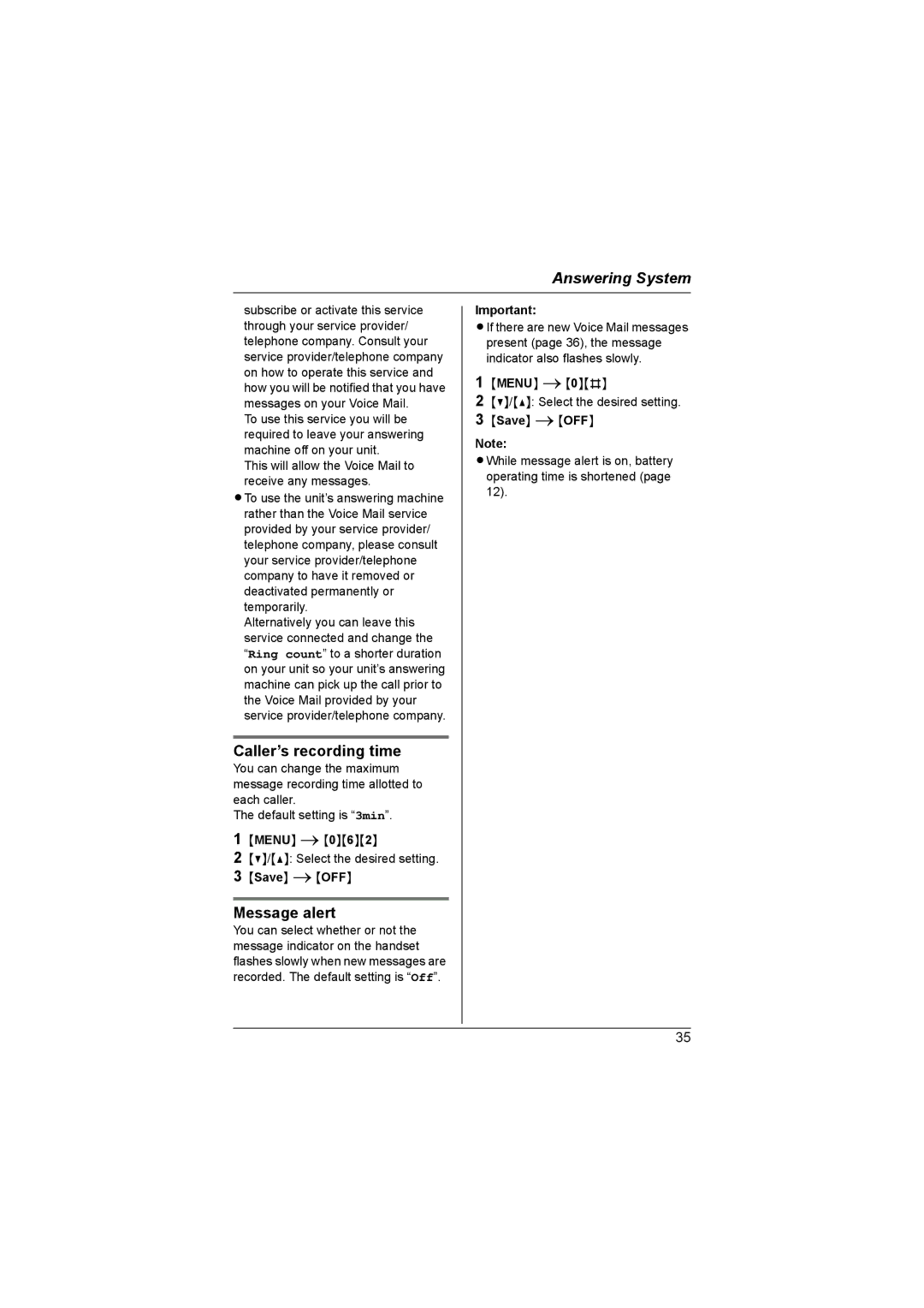 Panasonic KX-TG6052AL, KX-TG6053AL, KX-TG6051AL operating instructions Caller’s recording time, Message alert 