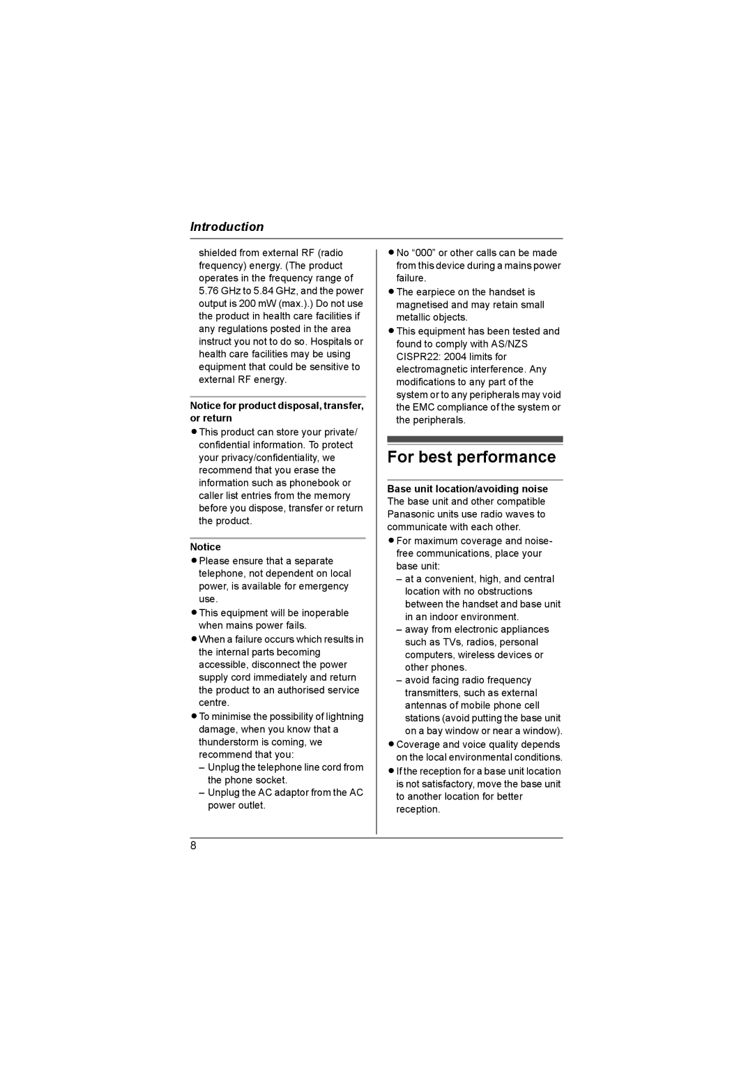 Panasonic KX-TG6052AL, KX-TG6053AL, KX-TG6051AL operating instructions For best performance 