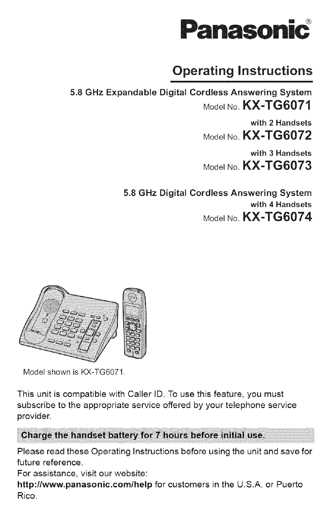 Panasonic KX-TG6073, KX-TG6072, KX-TG6071 operating instructions Operating instructions, ModelNoKX-TG6074 