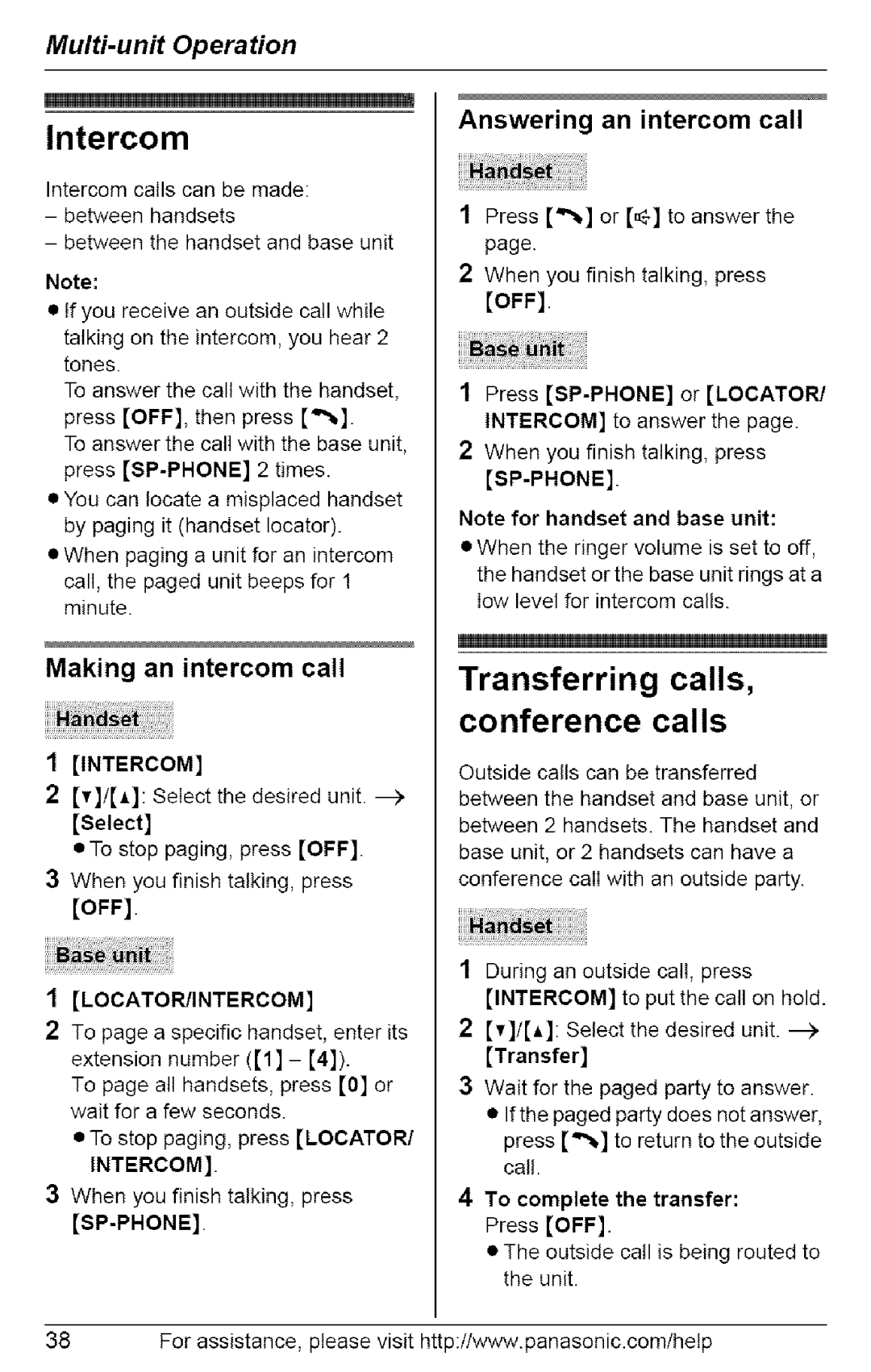 Panasonic KX-TG6072 Intercom, Transferring calls, conference calls, Answering an intercom call, Making an intercom call 