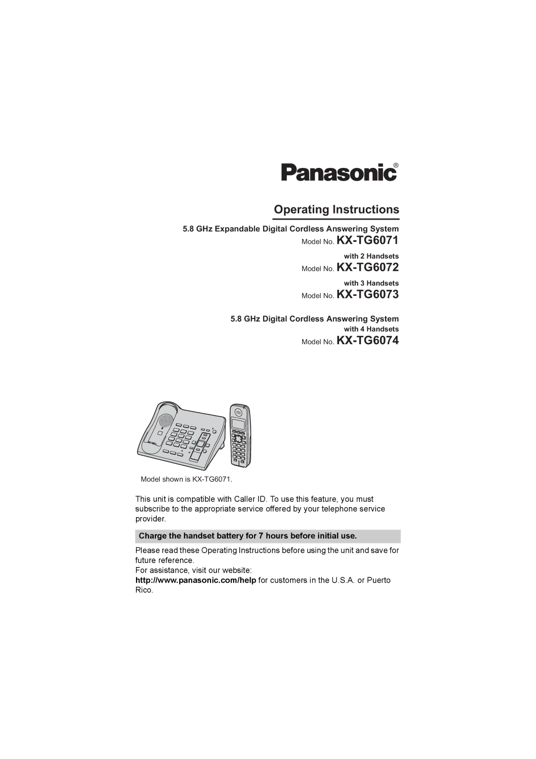 Panasonic KX-TG6074, KX-TG6073, KX-TG6072 operating instructions Operating Instructions, With 2 Handsets, With 3 Handsets 