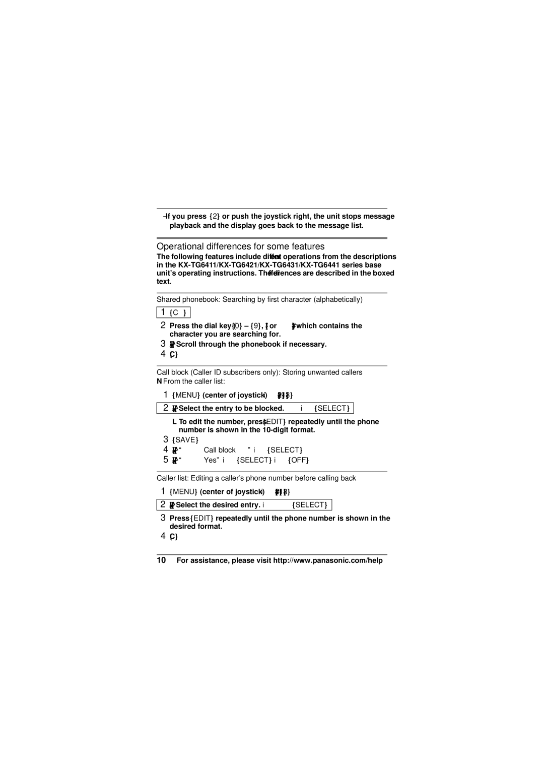 Panasonic KX-TG6421 installation manual Operational differences for some features, Save 