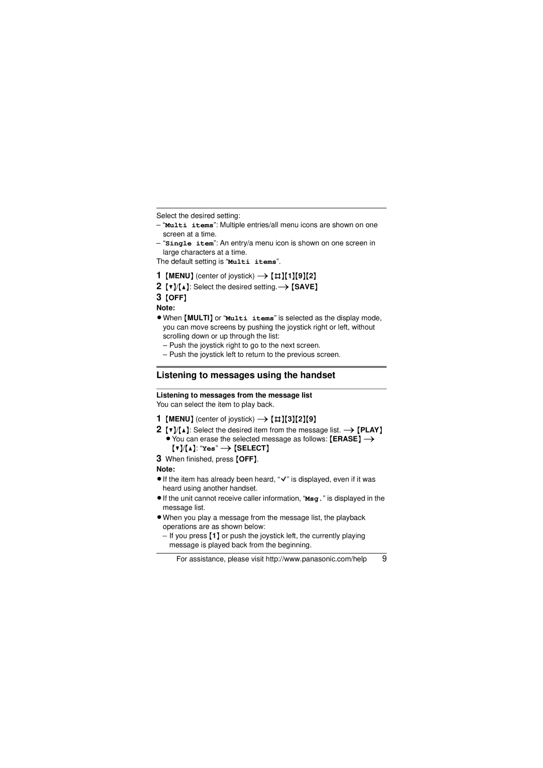 Panasonic KX-TG6421 Listening to messages using the handset, Listening to messages from the message list 