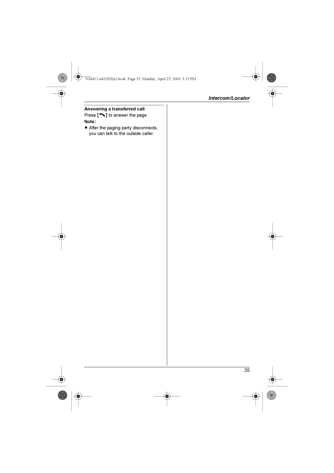 Panasonic KX-TG6421BX operating instructions Answering a transferred call, Press C to answer 