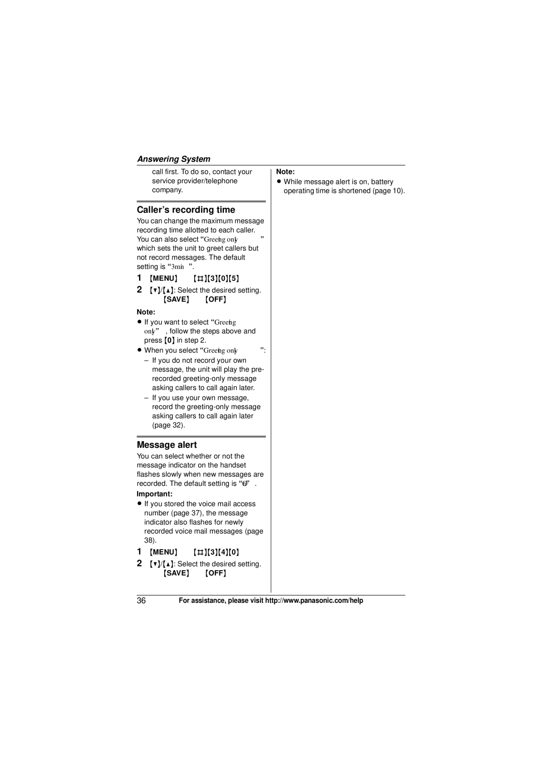 Panasonic KX-TG6411, KX-TG6473, KX-TG6413, KX-TG6412, KX-TG6423 operating instructions Caller’s recording time, Message alert 