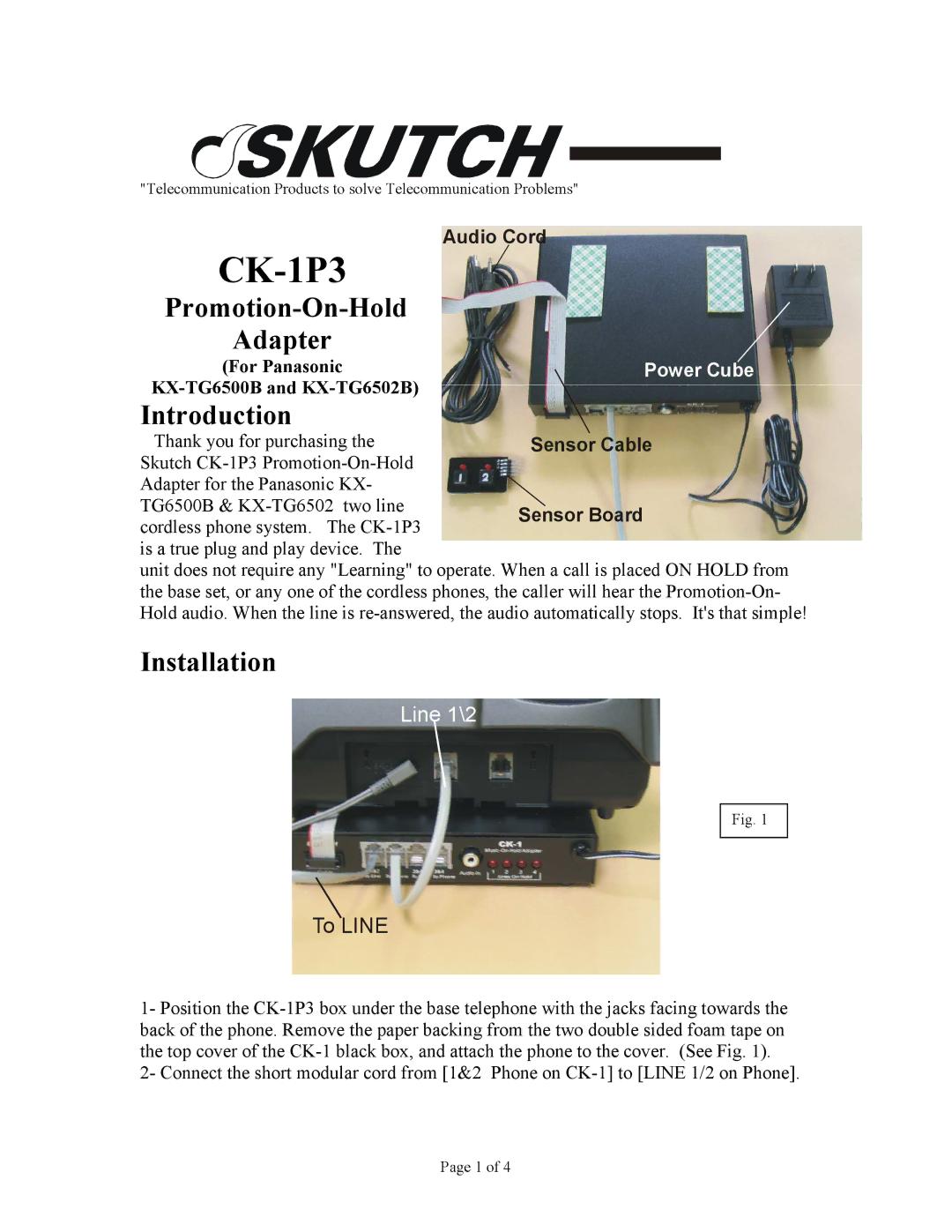 Panasonic KX-TG6500B manual Promotion-On-Hold Adapter, Introduction, Installation 