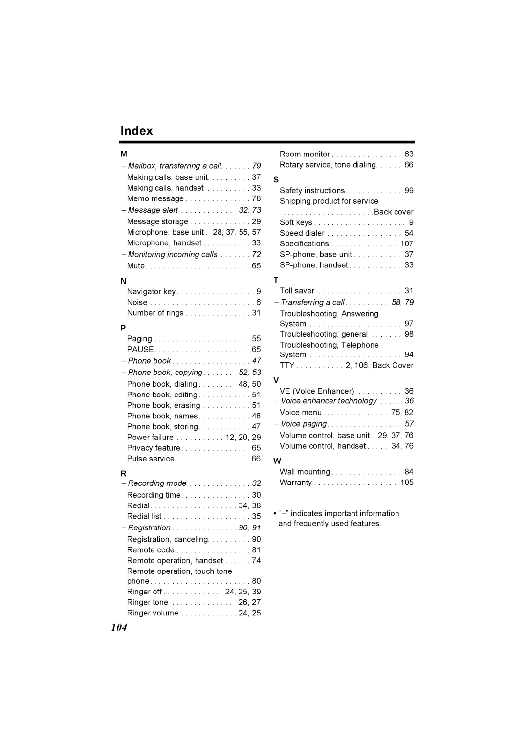 Panasonic KX-TG6502, KX-TG6500 operating instructions Index 