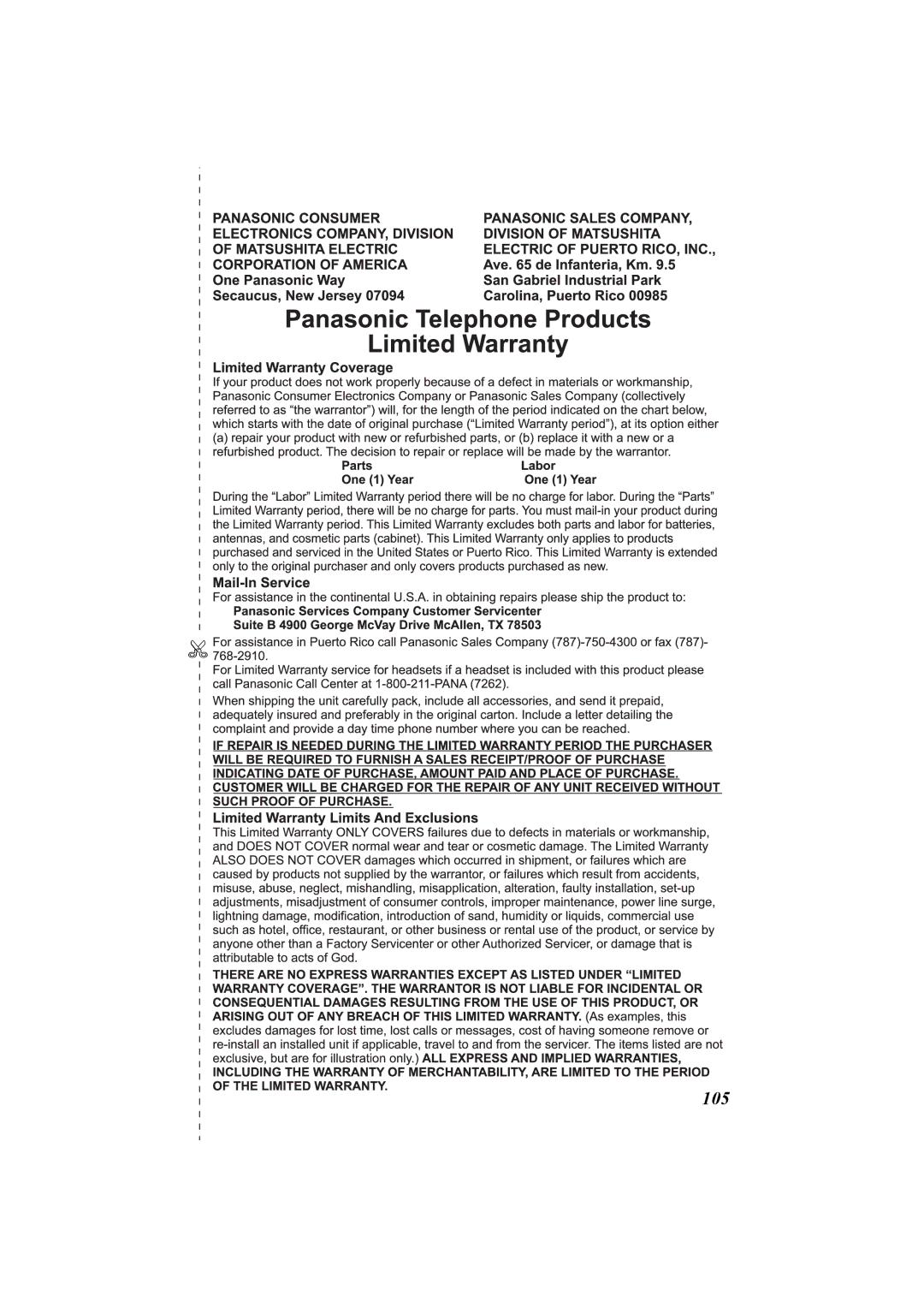 Panasonic KX-TG6500, KX-TG6502 operating instructions 105 