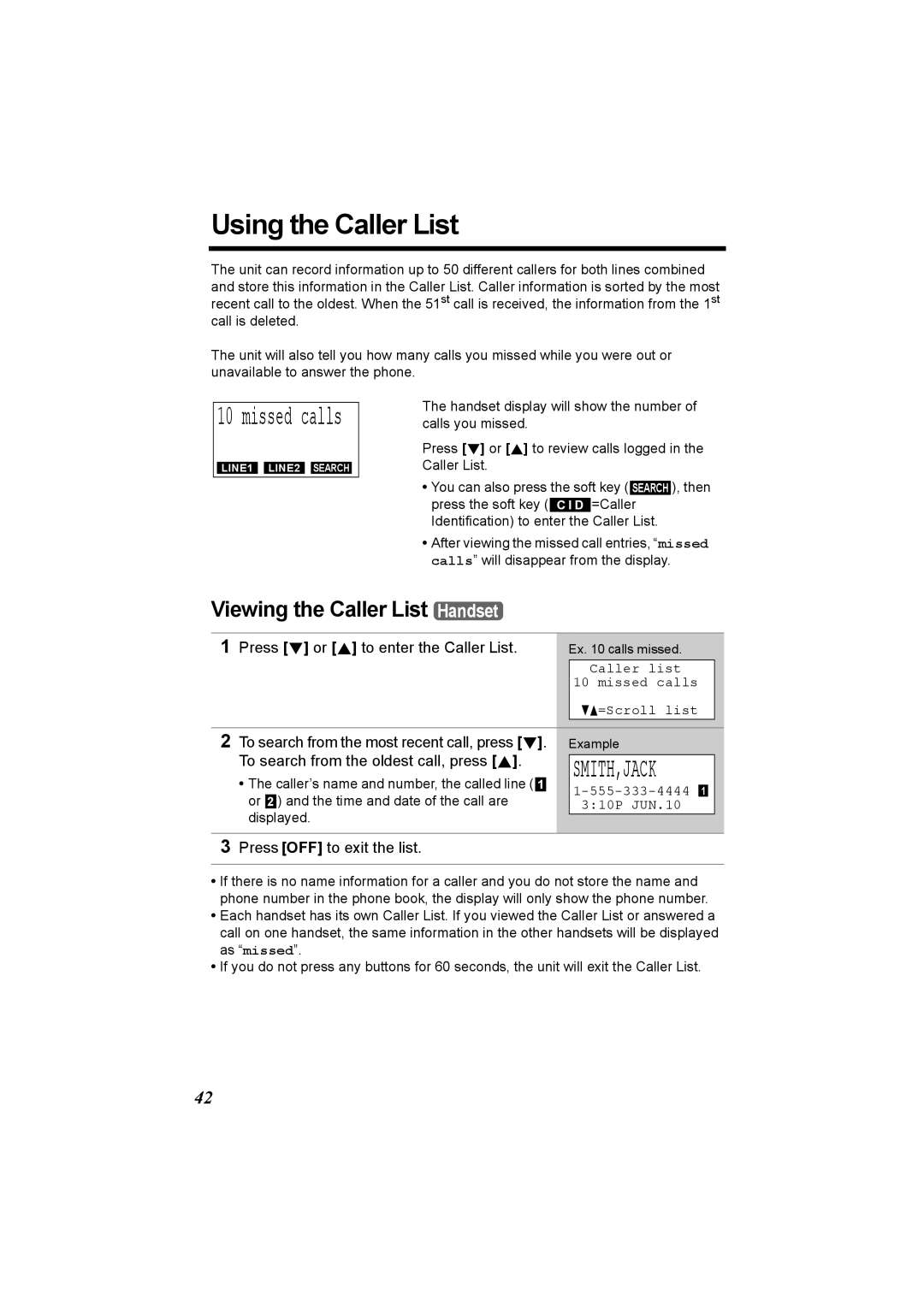 Panasonic KX-TG6502, KX-TG6500 operating instructions Using the Caller List, Viewing the Caller List Handset 