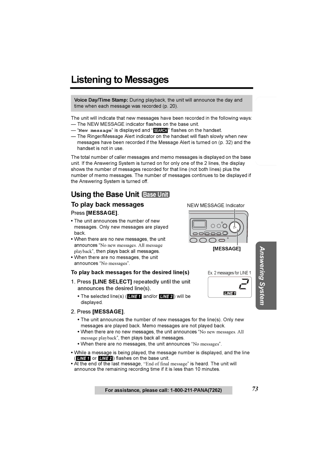 Panasonic KX-TG6500, KX-TG6502 operating instructions Listening to Messages, To play back messages, Press Message 