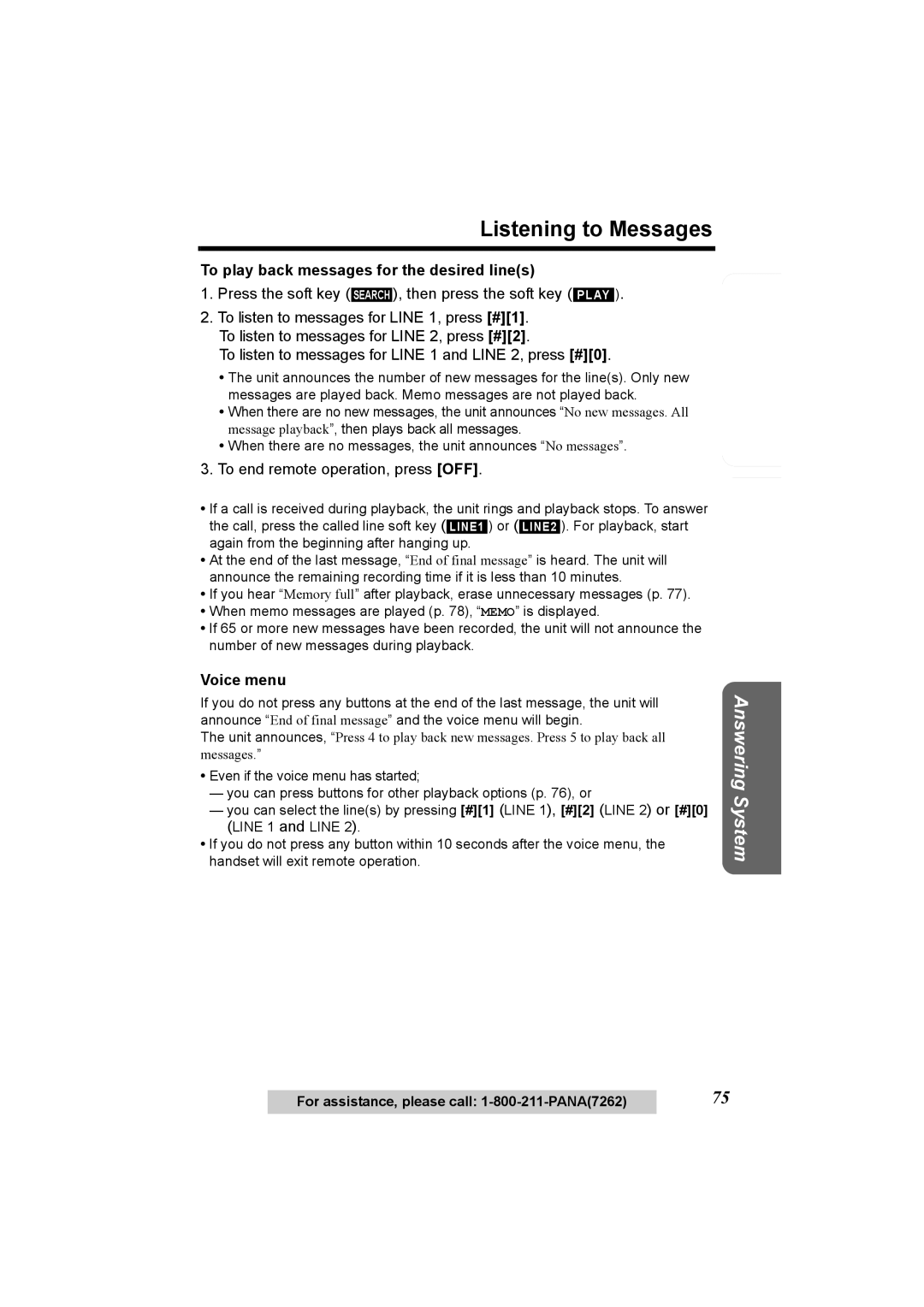 Panasonic KX-TG6500, KX-TG6502 operating instructions Voice menu 