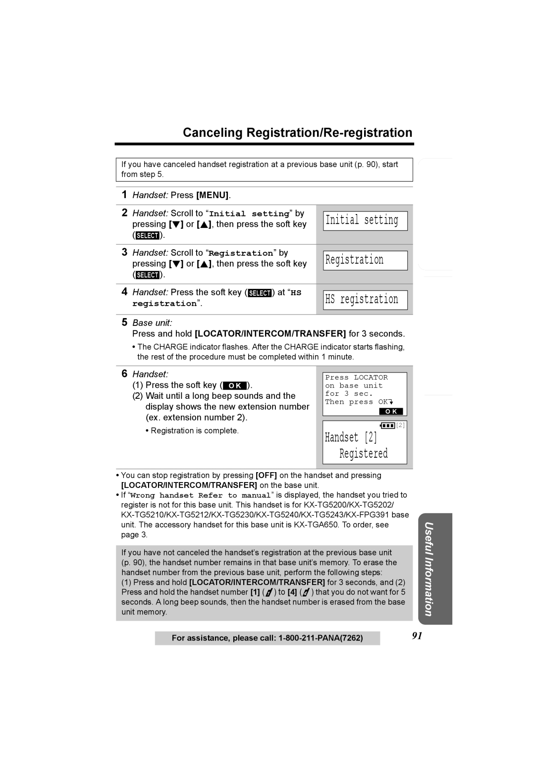 Panasonic KX-TG6500 Canceling Registration/Re-registration, Press and hold LOCATOR/INTERCOM/TRANSFER for 3 seconds 