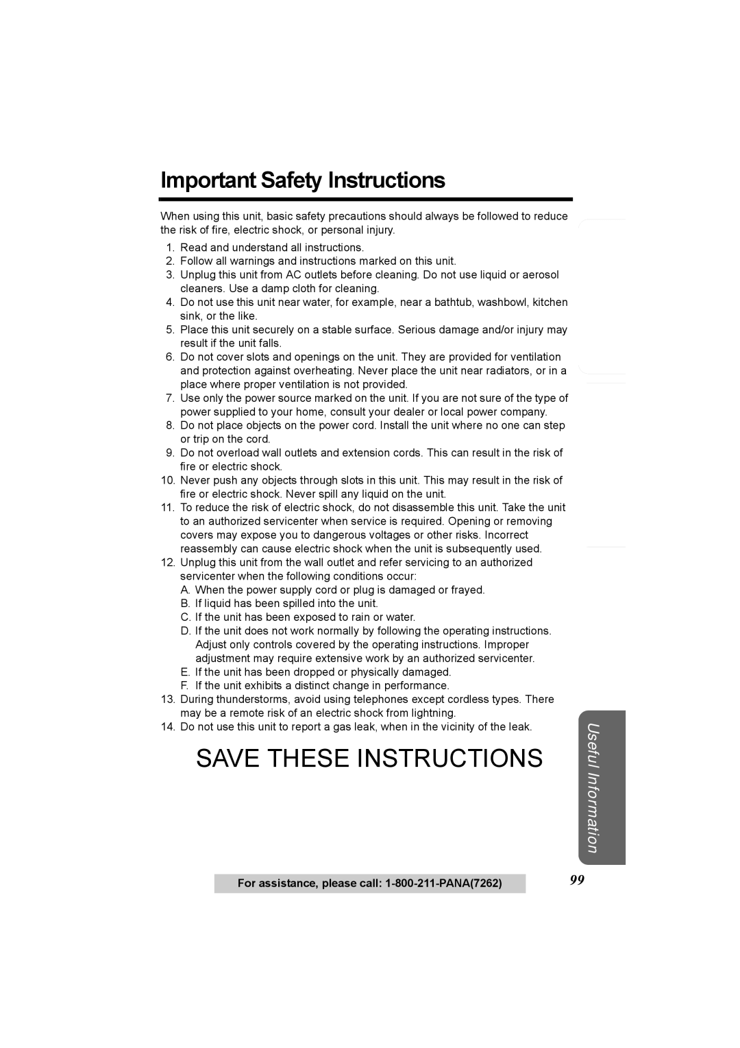 Panasonic KX-TG6500, KX-TG6502 operating instructions Important Safety Instructions 