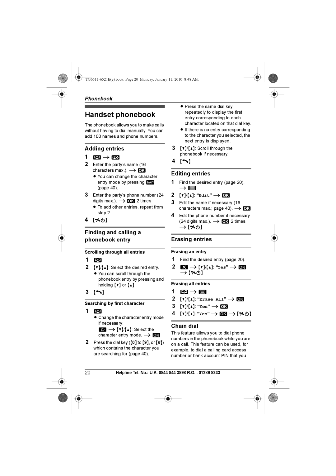 Panasonic KX-TG6521E operating instructions Handset phonebook 