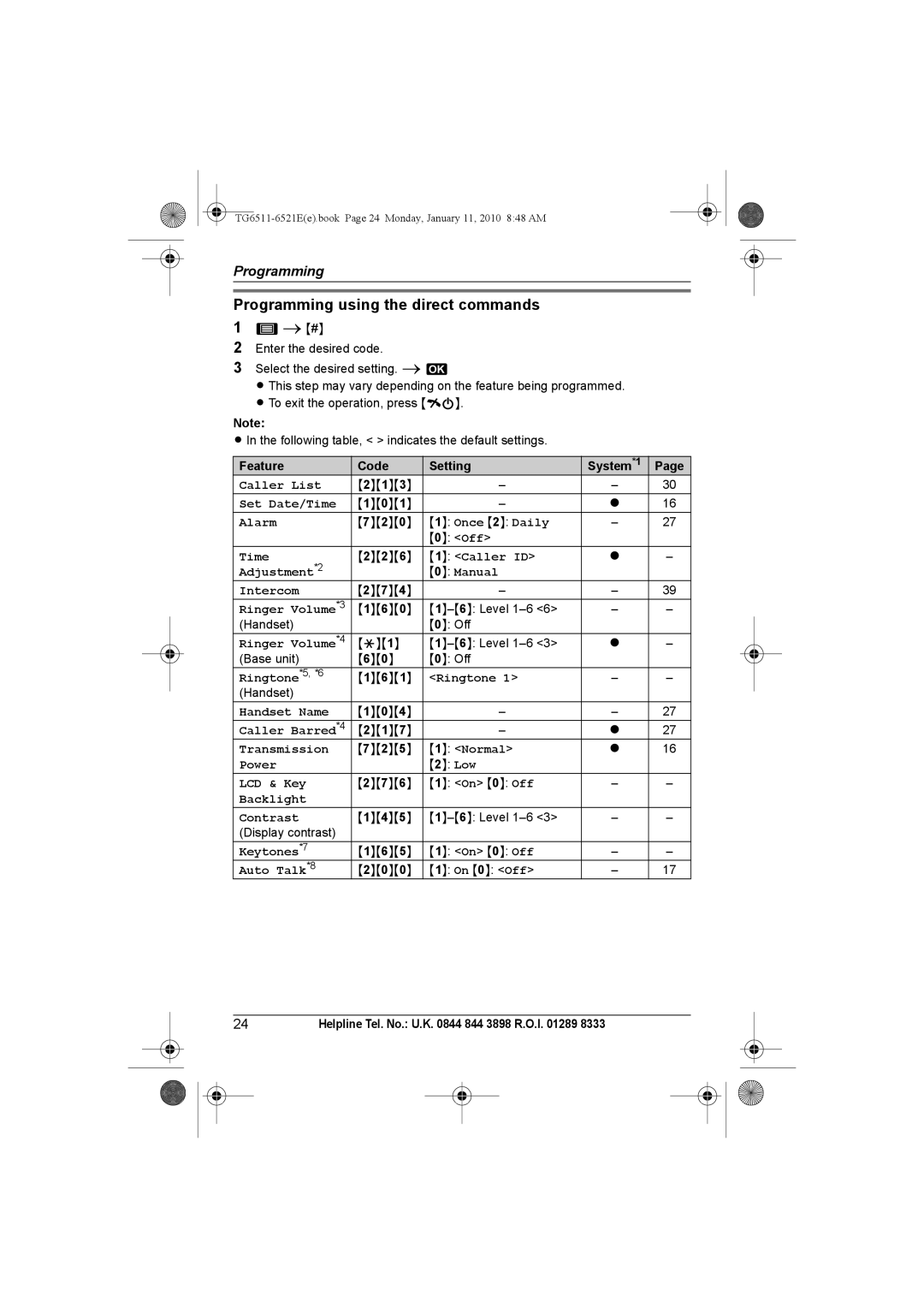 Panasonic KX-TG6521E operating instructions Programming using the direct commands 