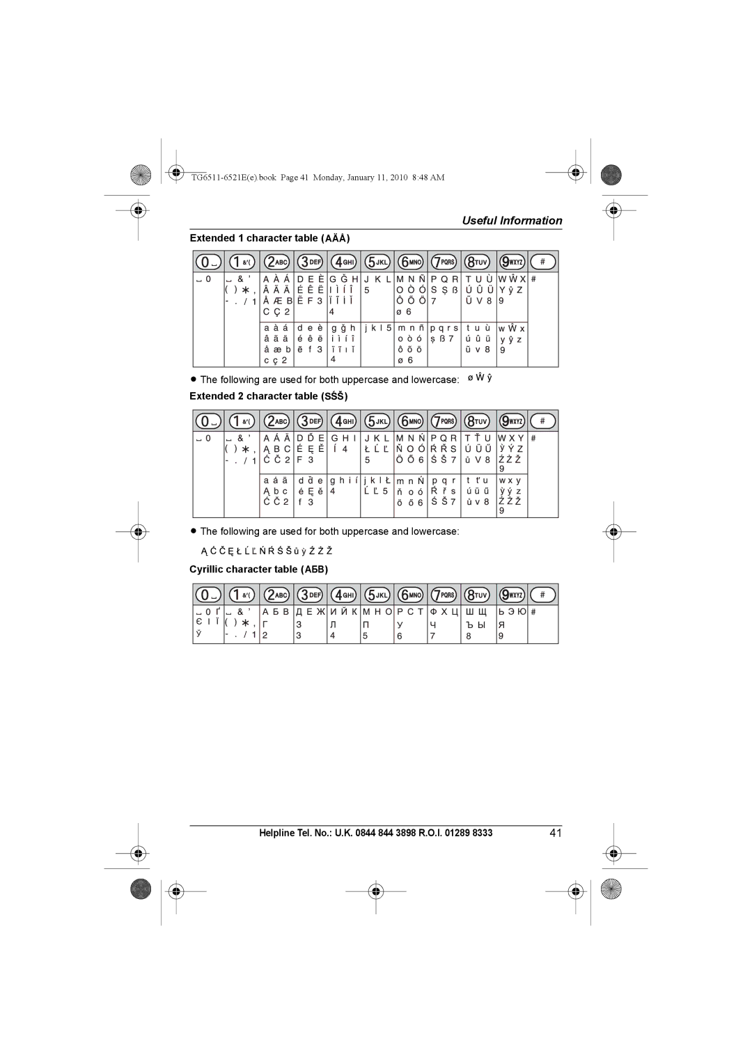 Panasonic KX-TG6521E operating instructions Extended 1 character table N, Extended 2 character table O 