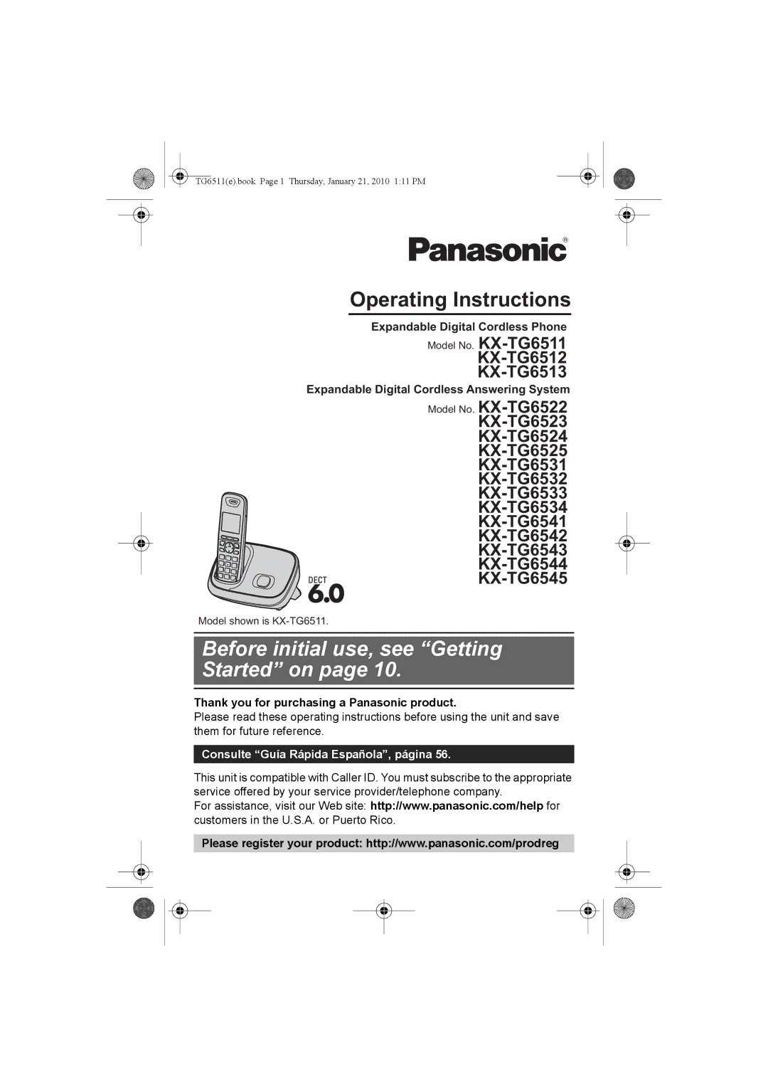 Panasonic KX-TG6522, KX-TG6523, KX-TG6511, KX-TG6541 operating instructions Operating Instructions, KX-TG6512 KX-TG6513 