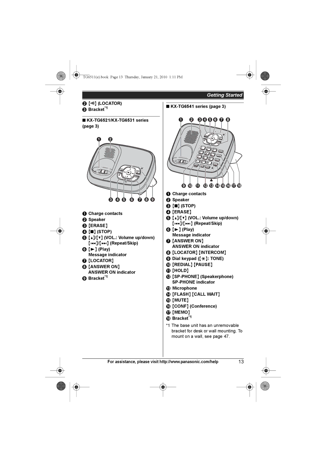 Panasonic KX-TG6533, KX-TG6523 Erase, Locator Answer on, Locator Intercom, Redial Pause Hold, Flash Call Wait Mute, Memo 