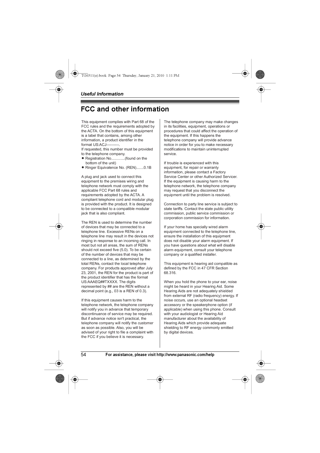 Panasonic KX-TG6531, KX-TG6523, KX-TG6522, KX-TG6511, KX-TG6512, KX-TG6513, KX-TG6541, KX-TG6524 FCC and other information 