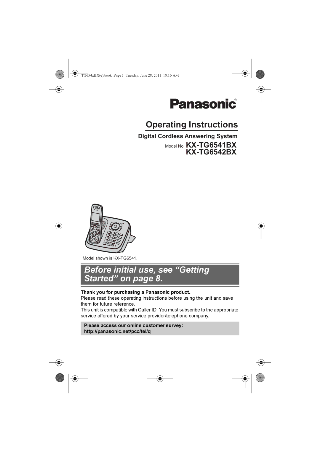 Panasonic KX-TG6542BX, KX-TG6541BX operating instructions Before initial use, see Getting Started on 