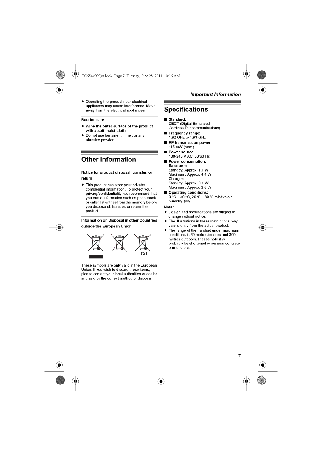 Panasonic KX-TG6542BX, KX-TG6541BX operating instructions Other information 