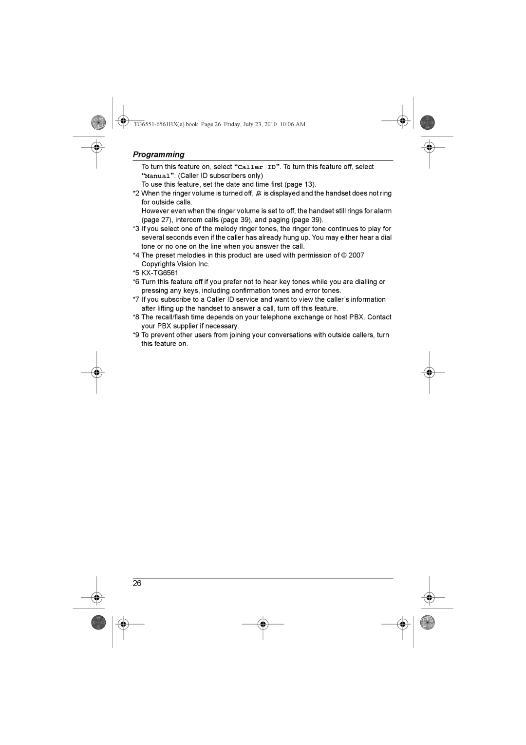 Panasonic KX-TG6561BX, KX-TG6551BX operating instructions TG6551-6561BXe.book Page 26 Friday, July 23, 2010 1006 AM 