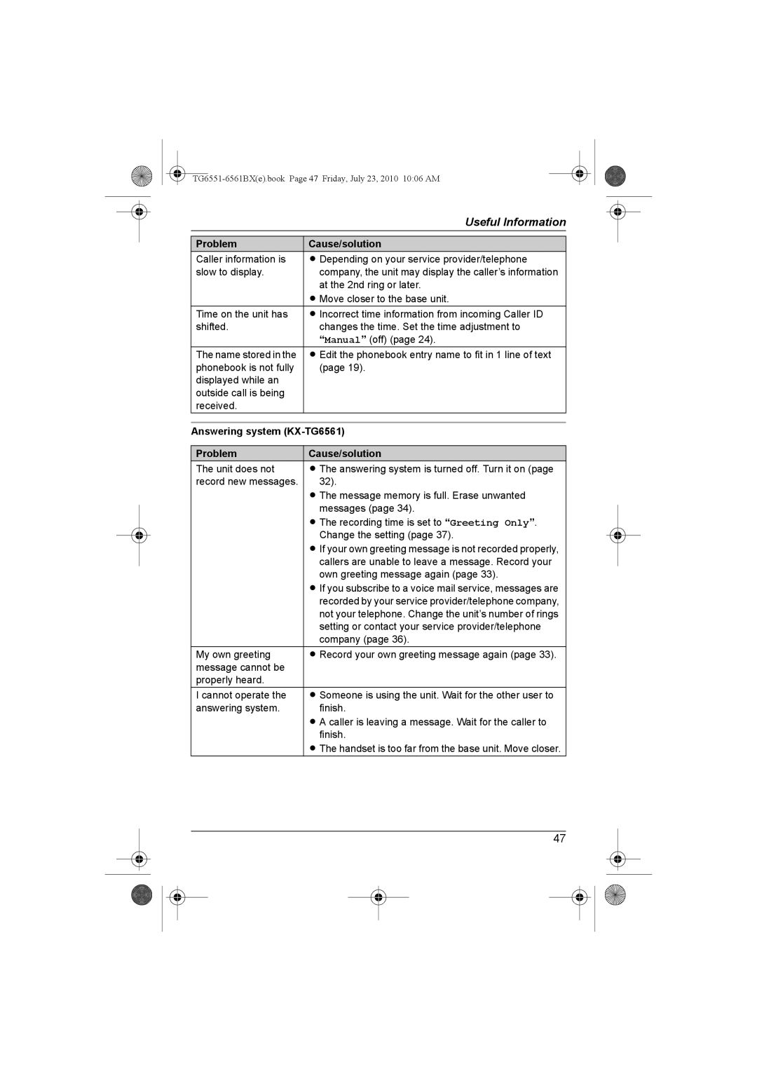 Panasonic KX-TG6551BX, KX-TG6561BX operating instructions Answering system KX-TG6561, Own greeting message again 