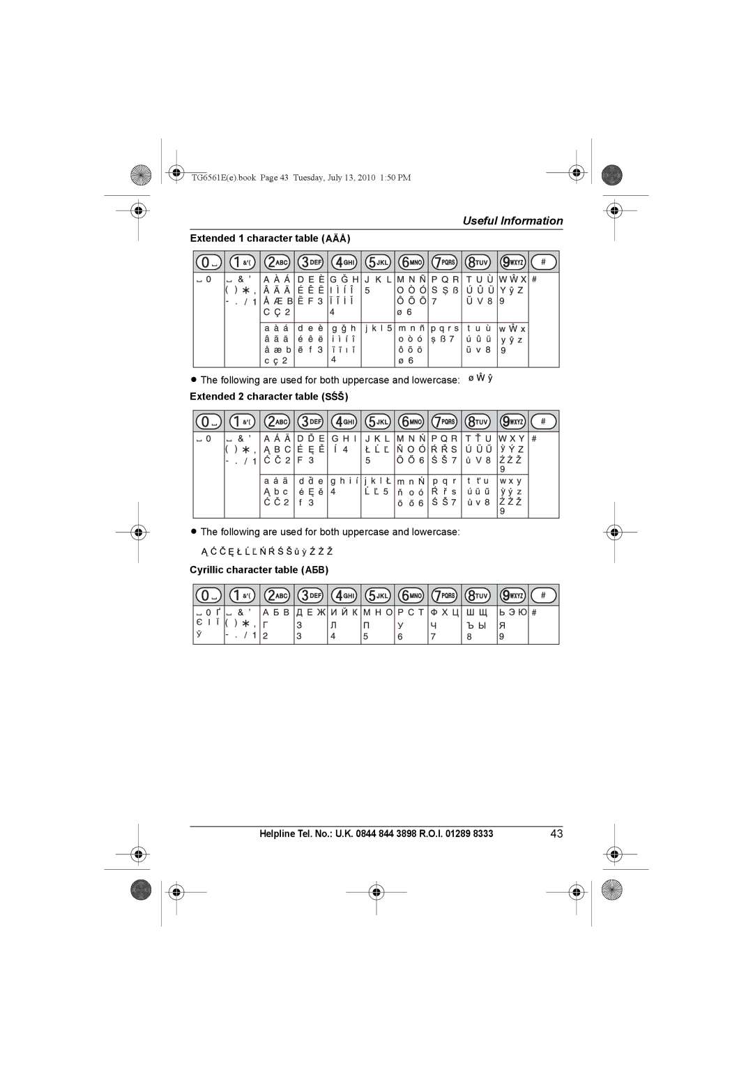 Panasonic KX-TG6561E, KX-TG6562E operating instructions Extended 1 character table N, Extended 2 character table O 