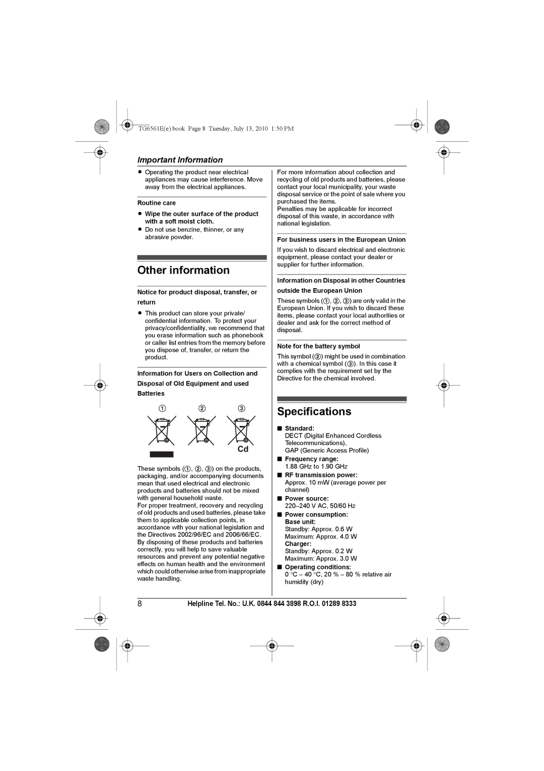 Panasonic KX-TG6562E, KX-TG6561E operating instructions Other information 