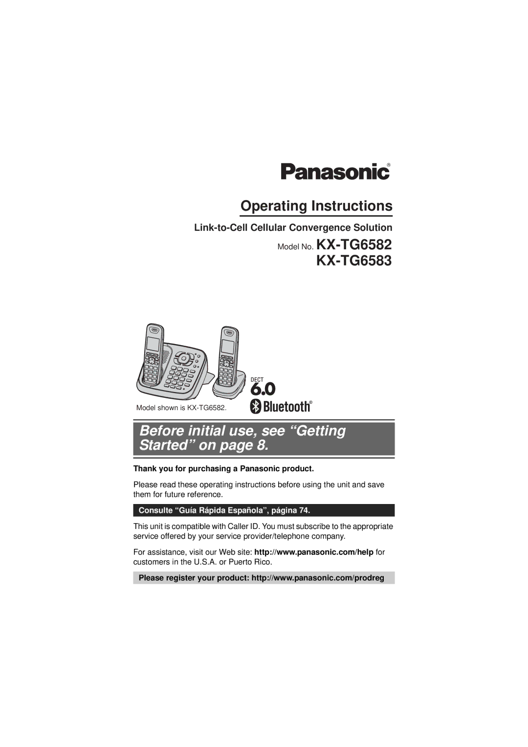 Panasonic KX-TG6582T operating instructions Before initial use, see Getting Started on 