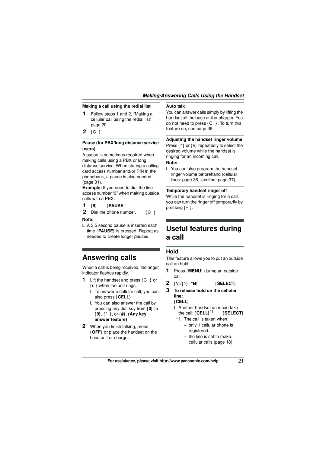 Panasonic KX-TG6582T operating instructions Answering calls, Useful features during a call, Hold 