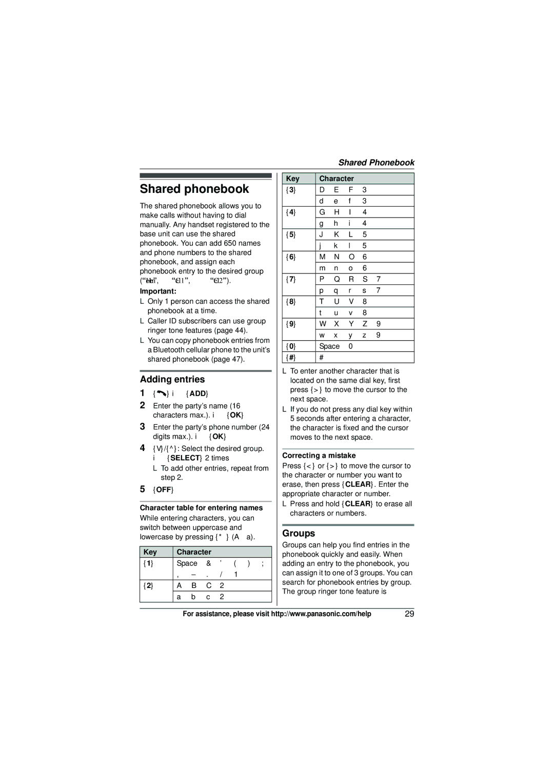 Panasonic KX-TG6582T operating instructions Shared phonebook, Adding entries, Groups 