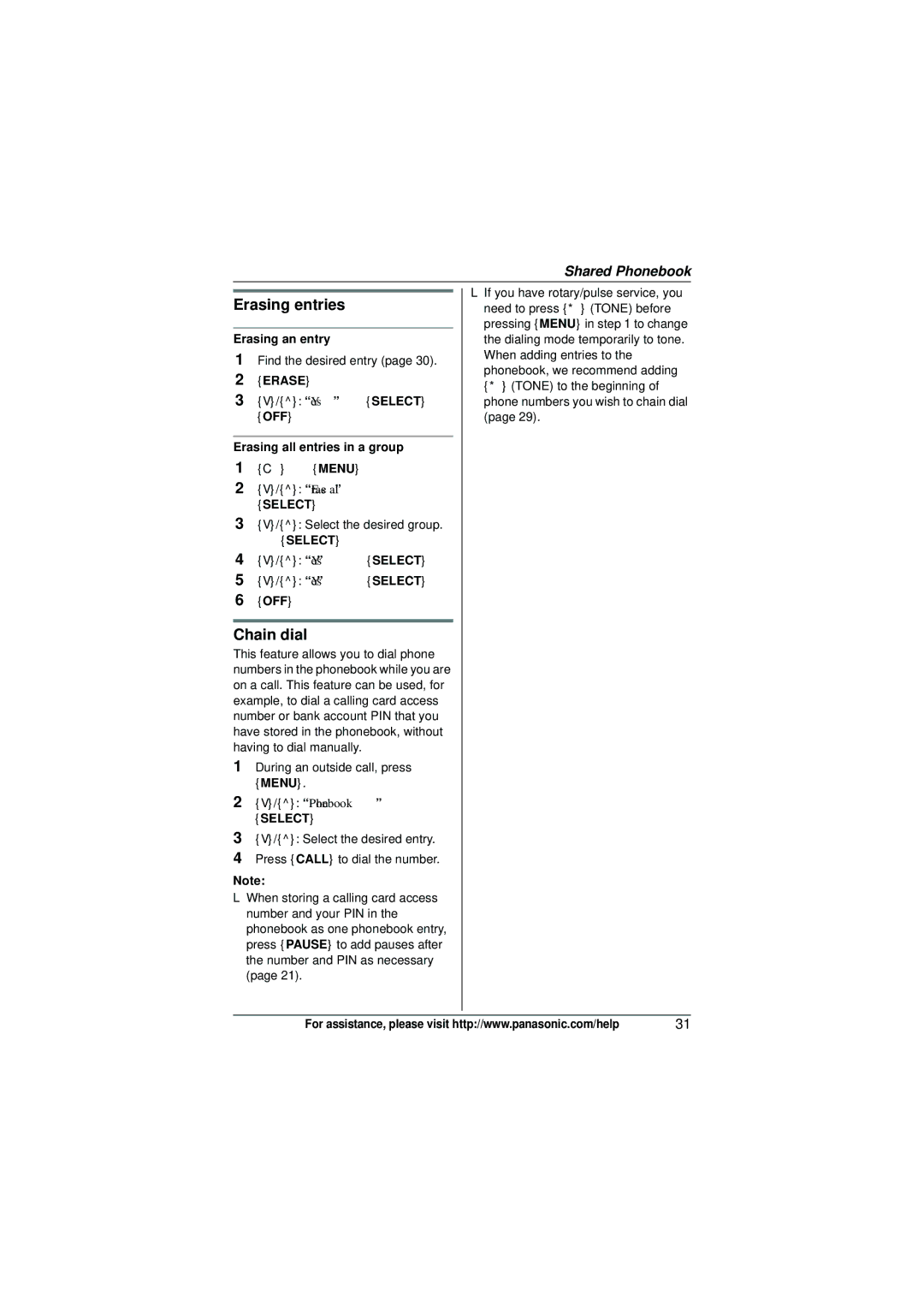 Panasonic KX-TG6582T operating instructions Erasing entries, Chain dial, Erasing an entry, Erasing all entries in a group 