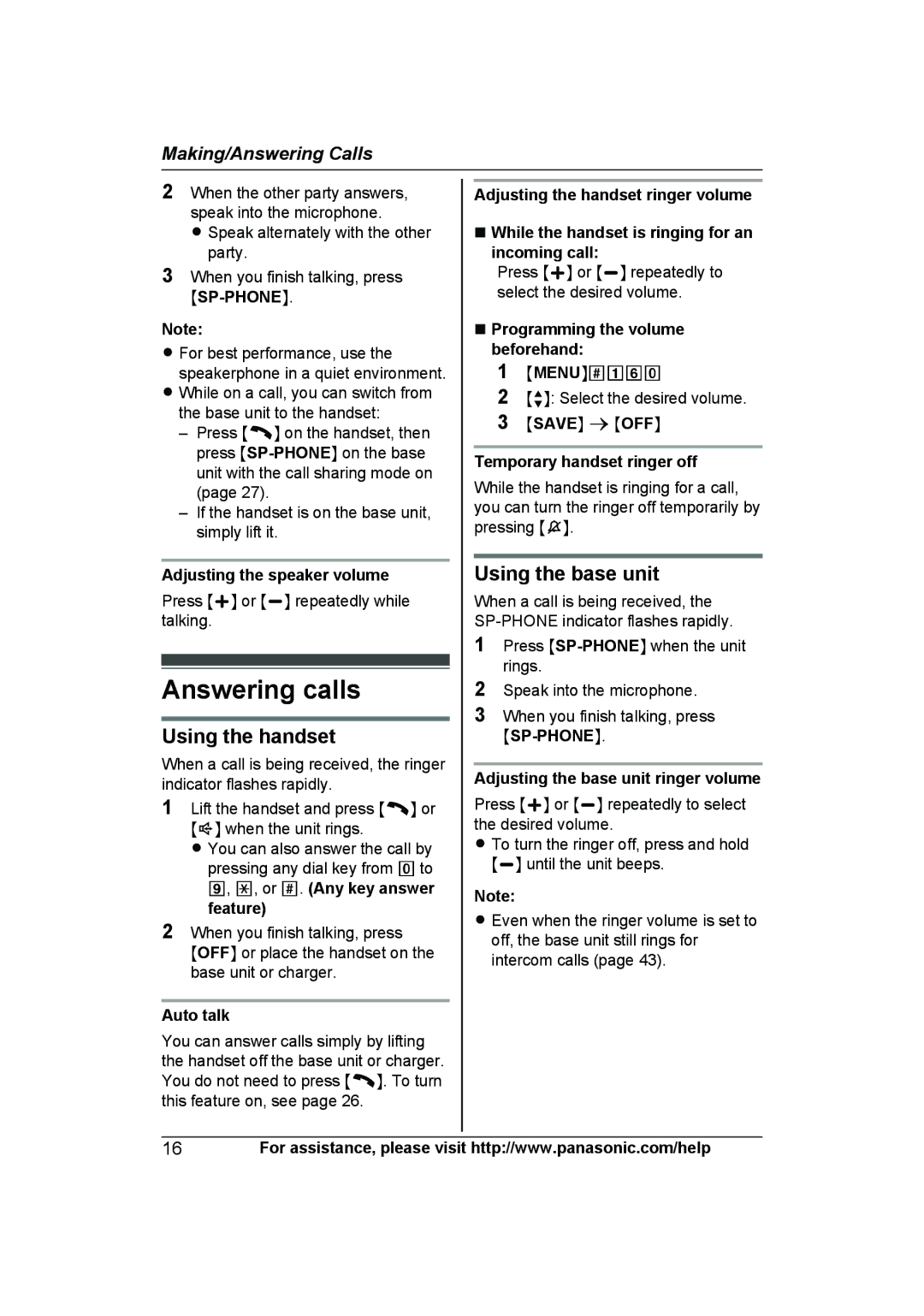 Panasonic KXTG6592T, KX-TG6592T, KX-TG6591T, KXTG6591T operating instructions Answering calls, Msp-Phonen 