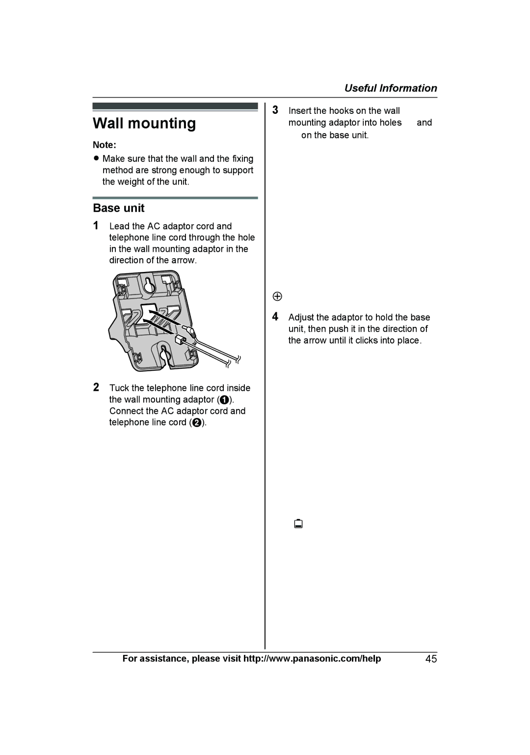 Panasonic KX-TG6591T, KX-TG6592T, KXTG6592T, KXTG6591T operating instructions Wall mounting, Base unit 